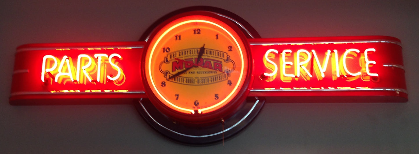 Mopar PARTS SERVICE Neon Clock Sign - Red