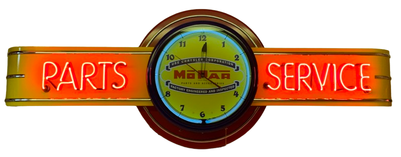 Mopar PARTS SERVICE Neon Clock Sign - Yellow