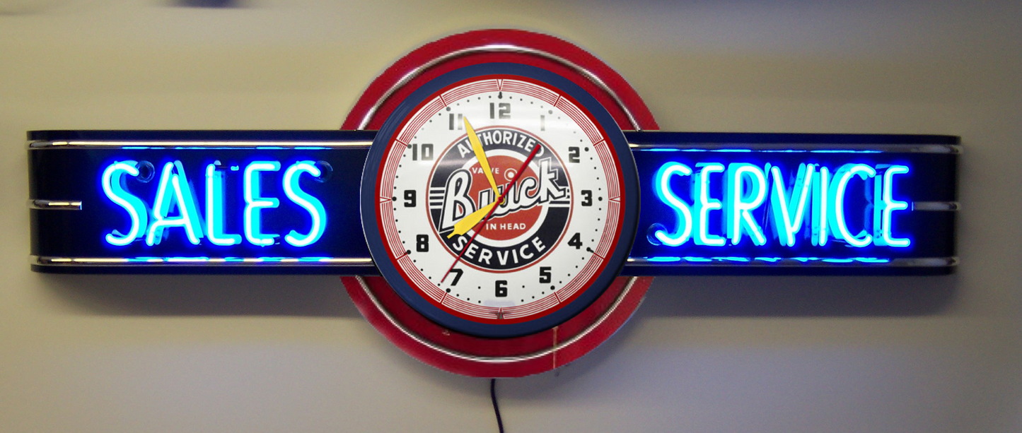 Buick SALES SERVICE Neon Clock Sign