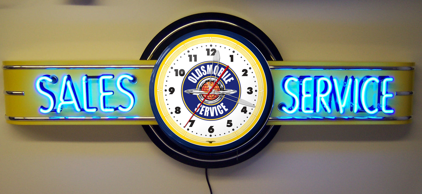 Oldsmobile SALES SERVICE Neon Clock Sign