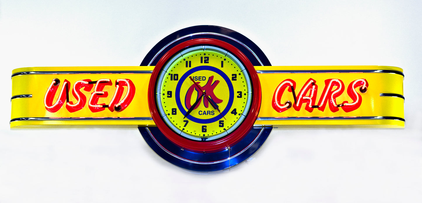 OK USED CARS Neon Clock Sign