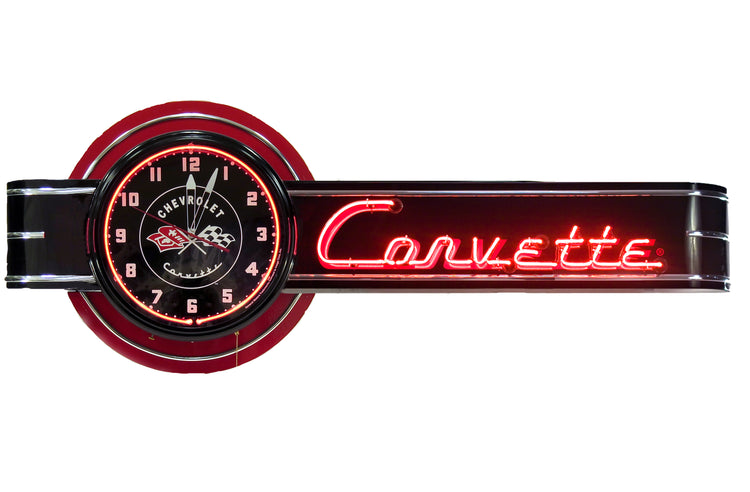 CORVETTE Offset Neon Clock Sign