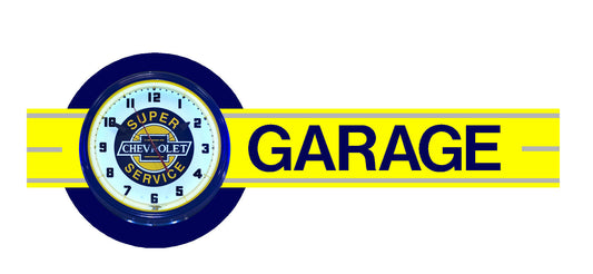 Chevy GARAGE Offset Neon Clock Sign
