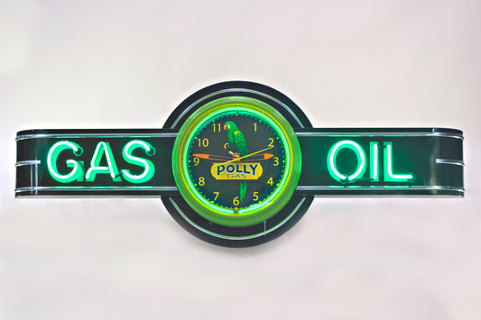 GAS OIL Pollygas Neon Clock Sign