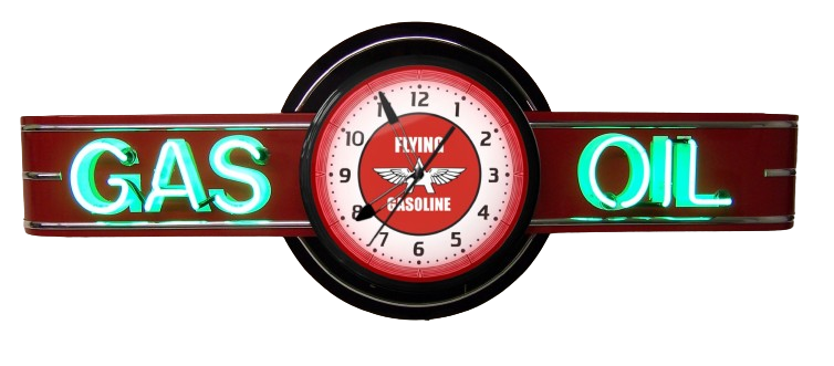 GAS OIL Neon Clock Sign - Red