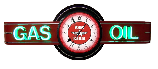 GAS OIL Neon Clock Sign - Red