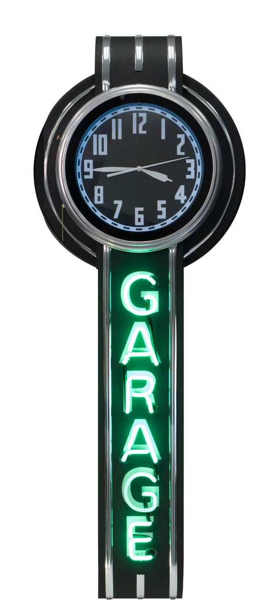 GARAGE Vertical Neon Clock Sign