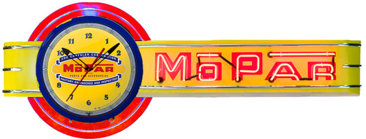 MOPAR Offset Neon Clock Sign - Yellow