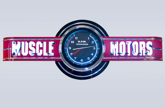 MUSCLE MOTORS Tachometer Neon Clock Sign