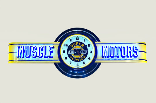 Chevy MUSCLE MOTORS Neon Clock Sign