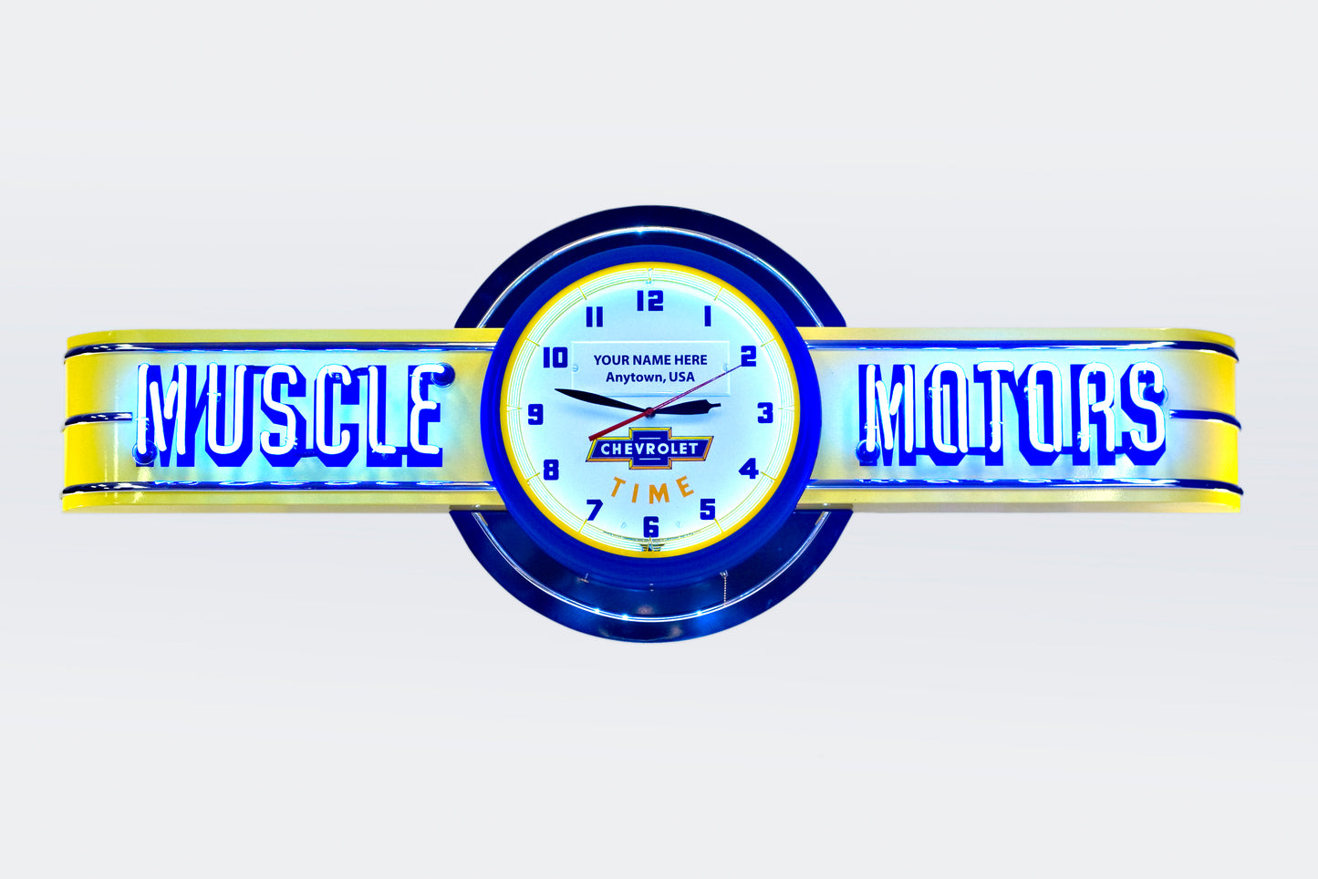 Chevy Time MUSCLE MOTORS Neon Clock Sign