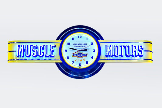 Chevy Time MUSCLE MOTORS Neon Clock Sign