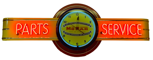 Mopar PARTS SERVICE Neon Clock Sign - Yellow