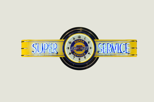 SUPER SERVICE Chevy Neon Clock Sign