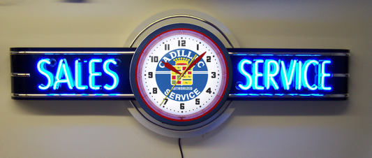 Cadillac SALES SERVICE Neon Clock Sign