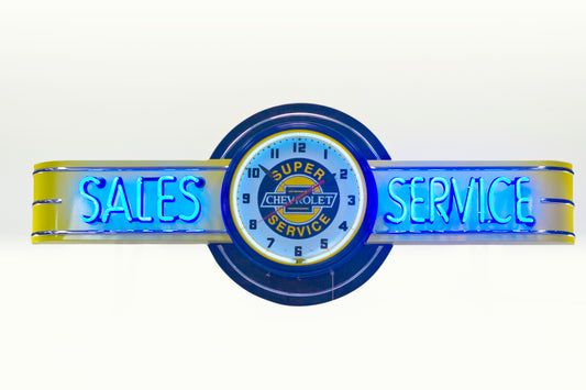 Chevy SALES SERVICE Neon Clock Sign