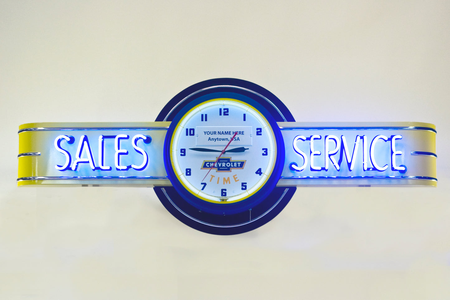 Chevy Time SALES SERVICE Neon Clock Sign