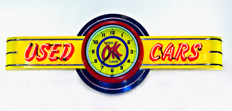 OK USED CARS Neon Clock Sign — Demo model