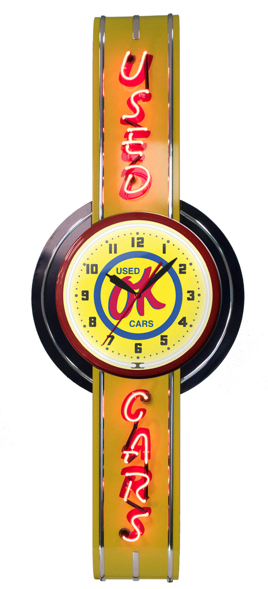 USED CARS Vertical Neon Clock Sign
