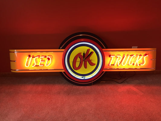 OK USED TRUCKS Neon Clock Sign