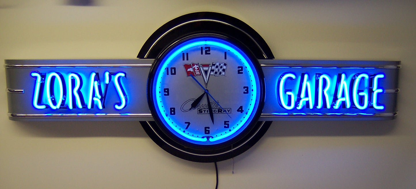 YOUR NAME GARAGE- CUSTOM Corvette Stingray Neon Clock Sign
