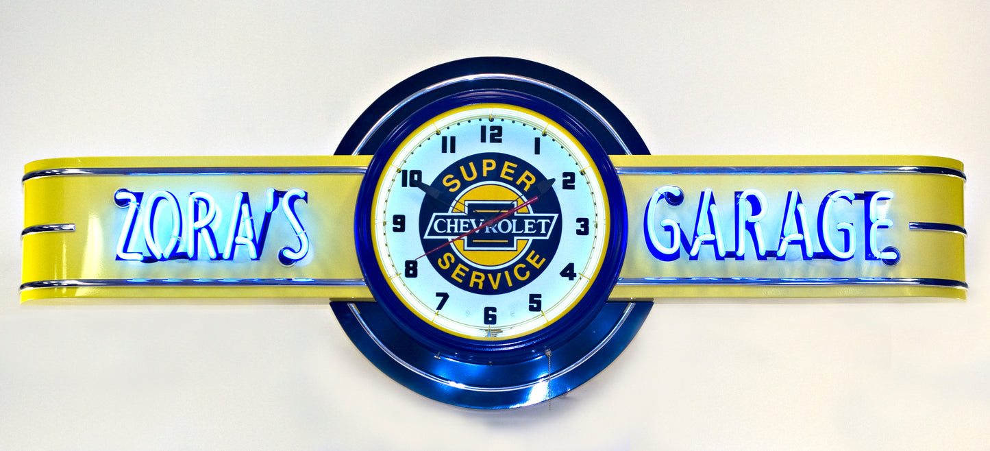 YOUR NAME GARAGE- CUSTOM Chevy Service Neon Clock Sign