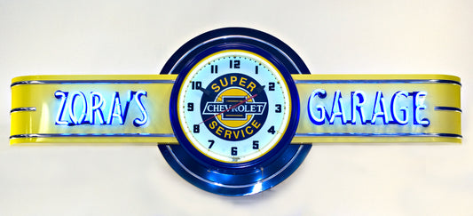 YOUR NAME GARAGE- CUSTOM Chevy Service Neon Clock Sign