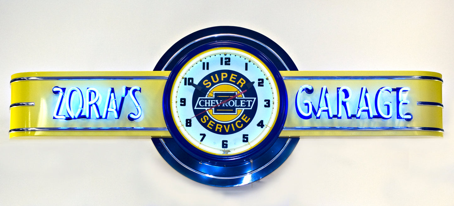 ZORA'S GARAGE Chevy Neon Clock Sign