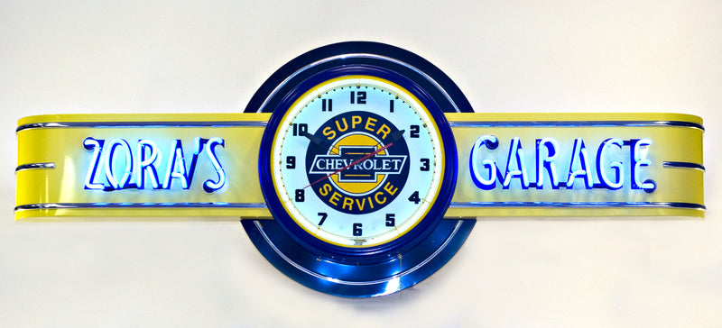 ZORA'S GARAGE Chevy Neon Clock Sign — Demo model