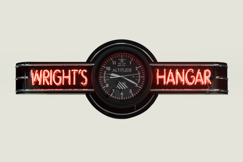 WRIGHT'S HANGAR Clock Sign — Demo model